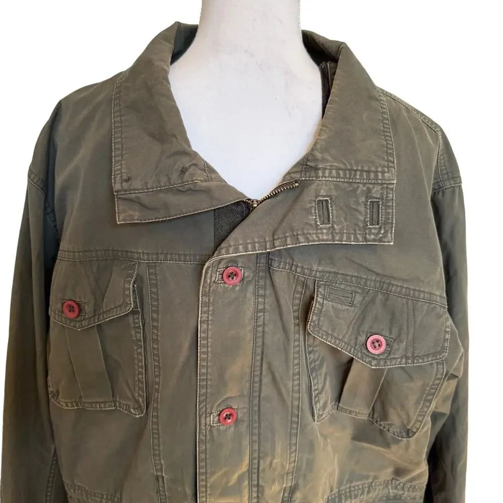 L.L.Bean Jacket Men's Medium Army Green Washed Cotton Cargo Utility Barn Coat